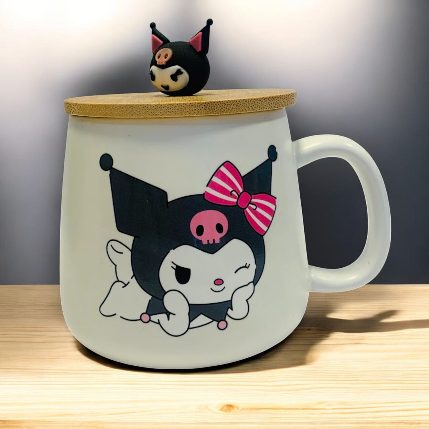 ✨ Pocillo de Kuromi con Tapa y Cuchara Mezcladora ✨