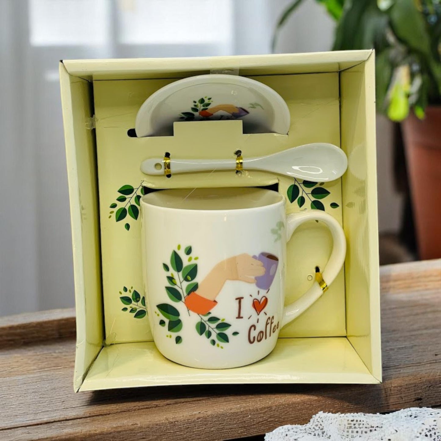 ☕🌿 Set de Pocillo "I ❤️ Coffee" – Edición Especial