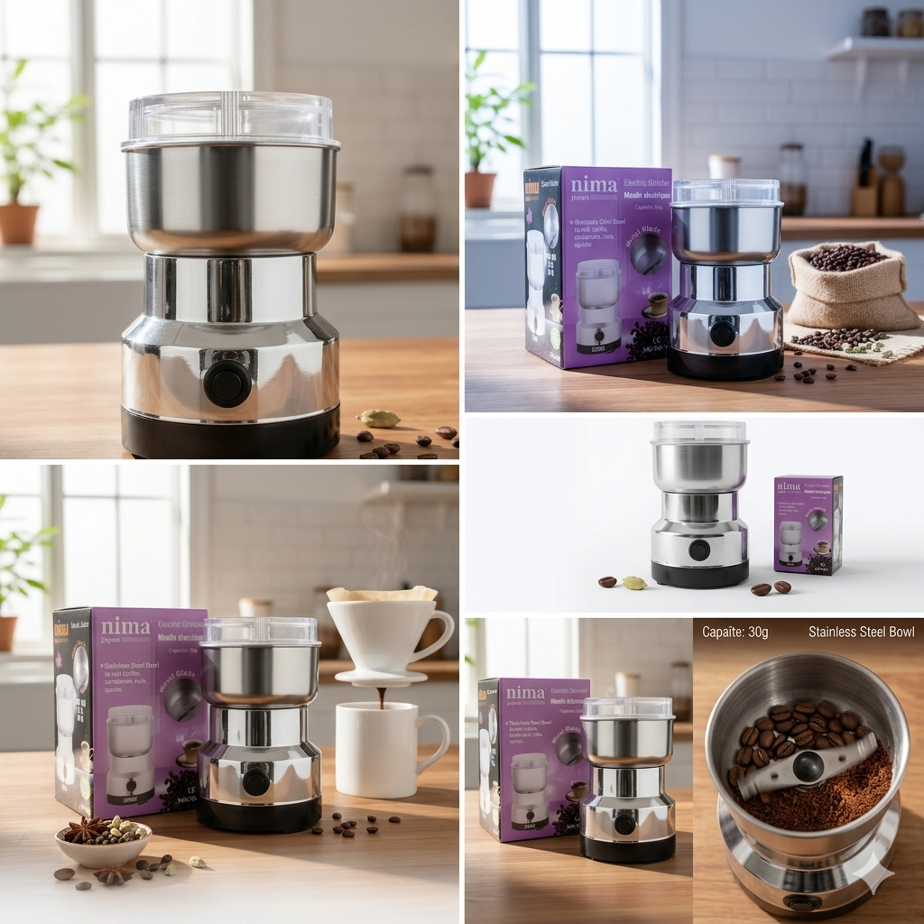 Molino Eléctrico Nima 200W para Café y Especias – Cuchilla de Metal y Vaso de Acero Inoxidable 50g (Ref. 8300)