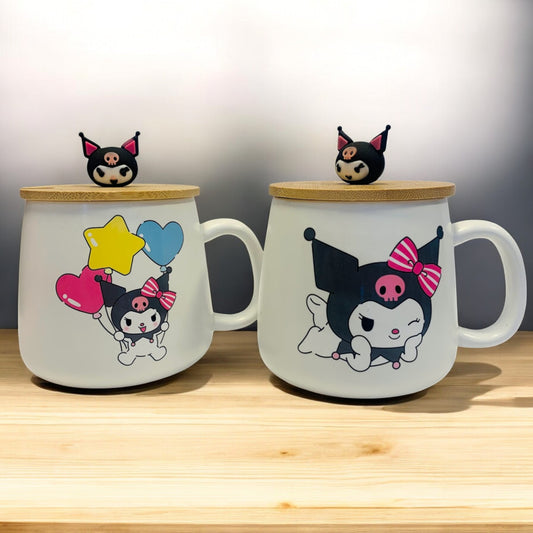 ✨ Pocillo de Kuromi con Tapa y Cuchara Mezcladora ✨